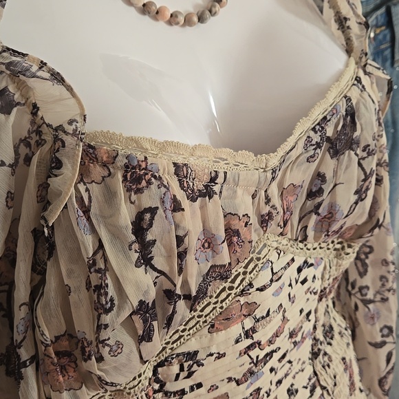 Free People Floral Lace Bodysuit in Cream and Purple - Picture 7 of 12